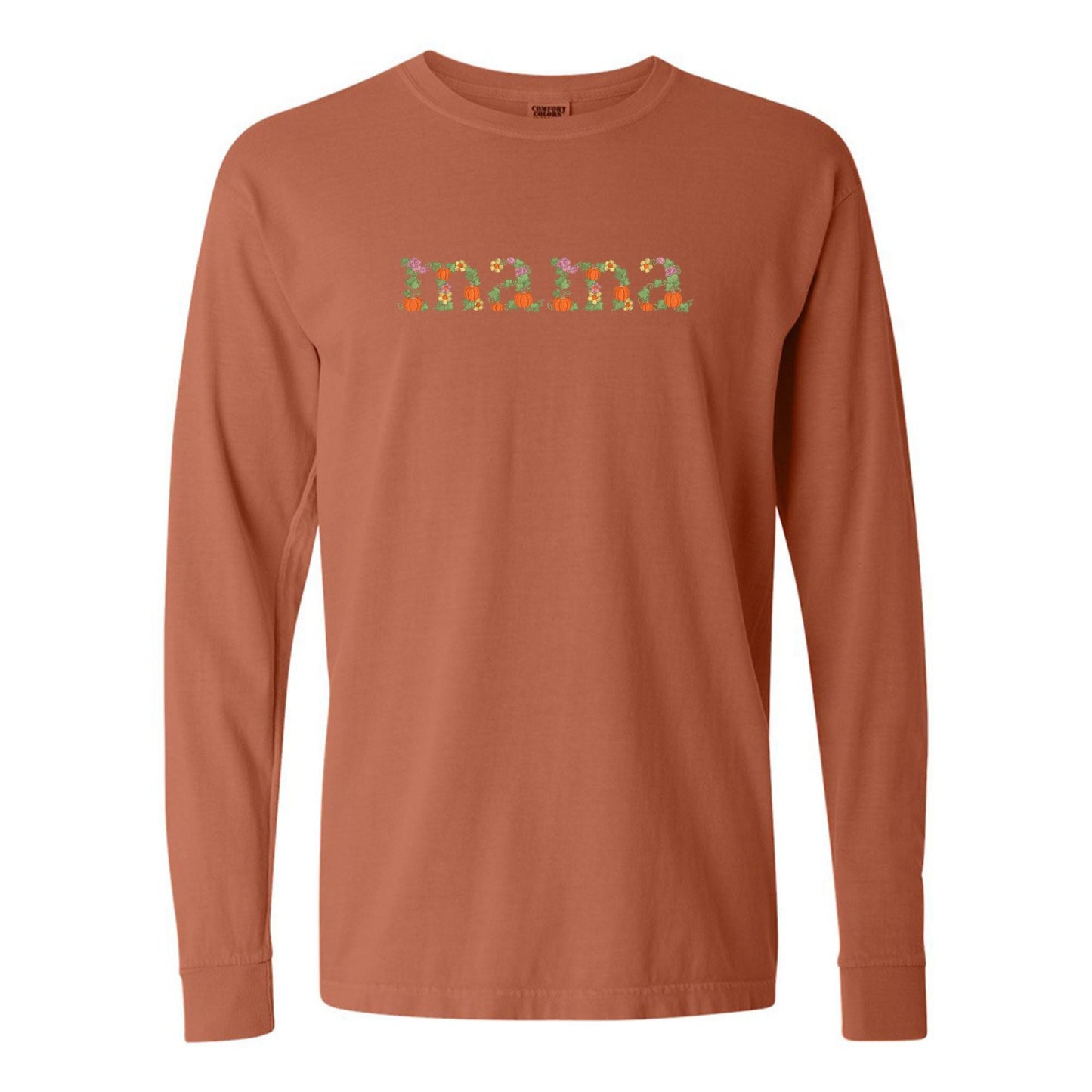 'Fall Floral Mama' Embroidered Long Sleeve T-Shirt