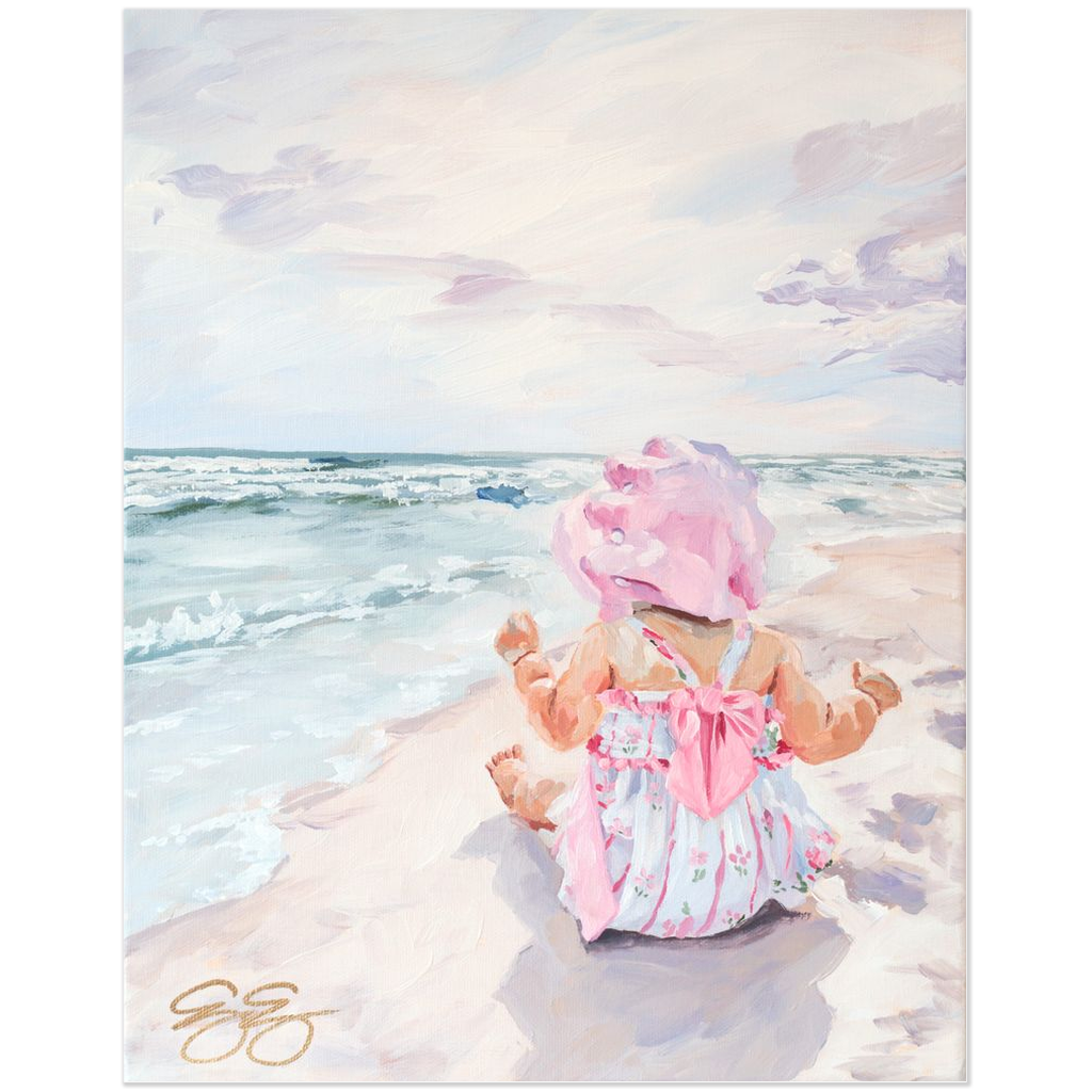 Beach babies: pink bonnet, a fine art print on paper