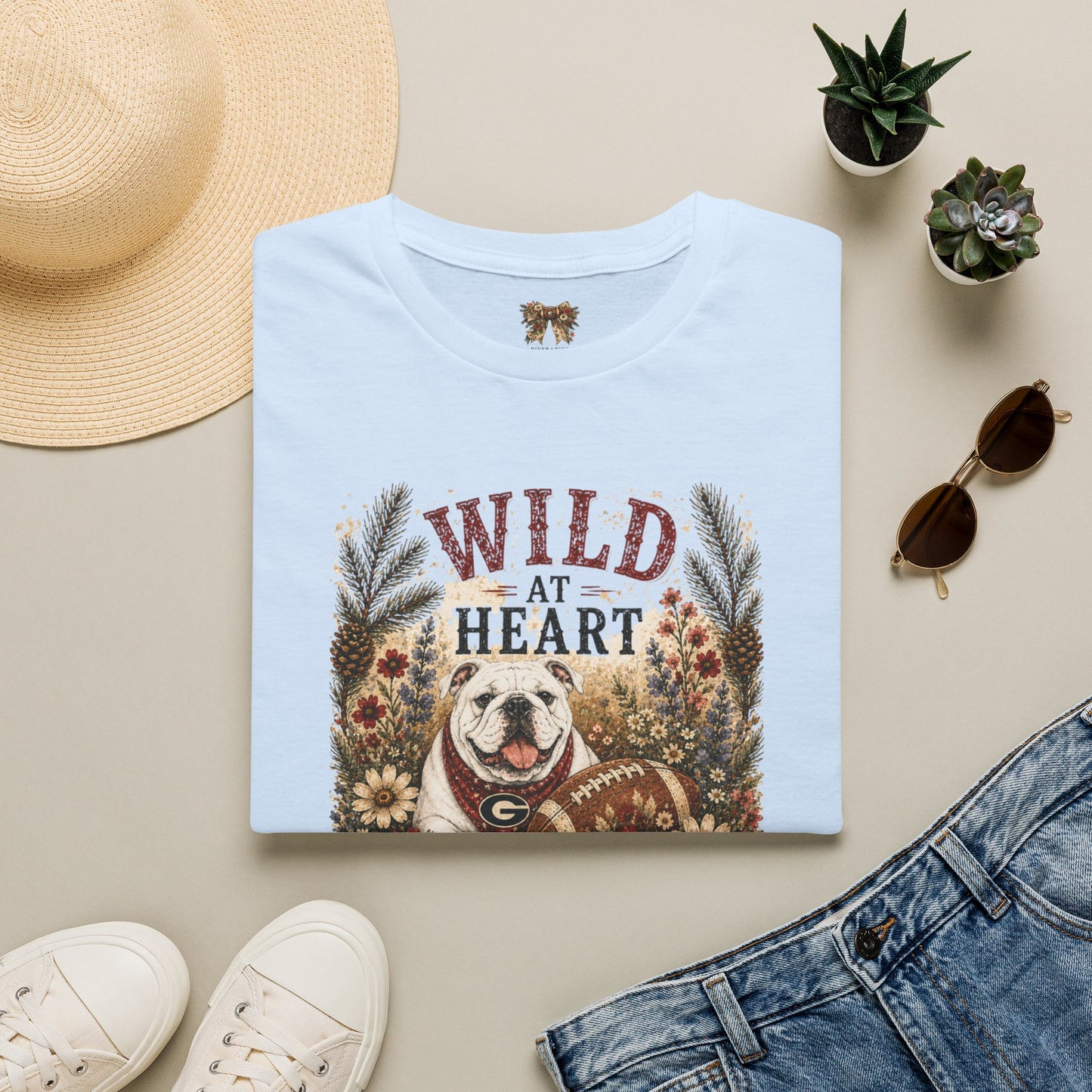 Wild at Heart Bulldogs Front only design Women's T‑Shirt — College Football Game Day Tee Gildan Softstyle