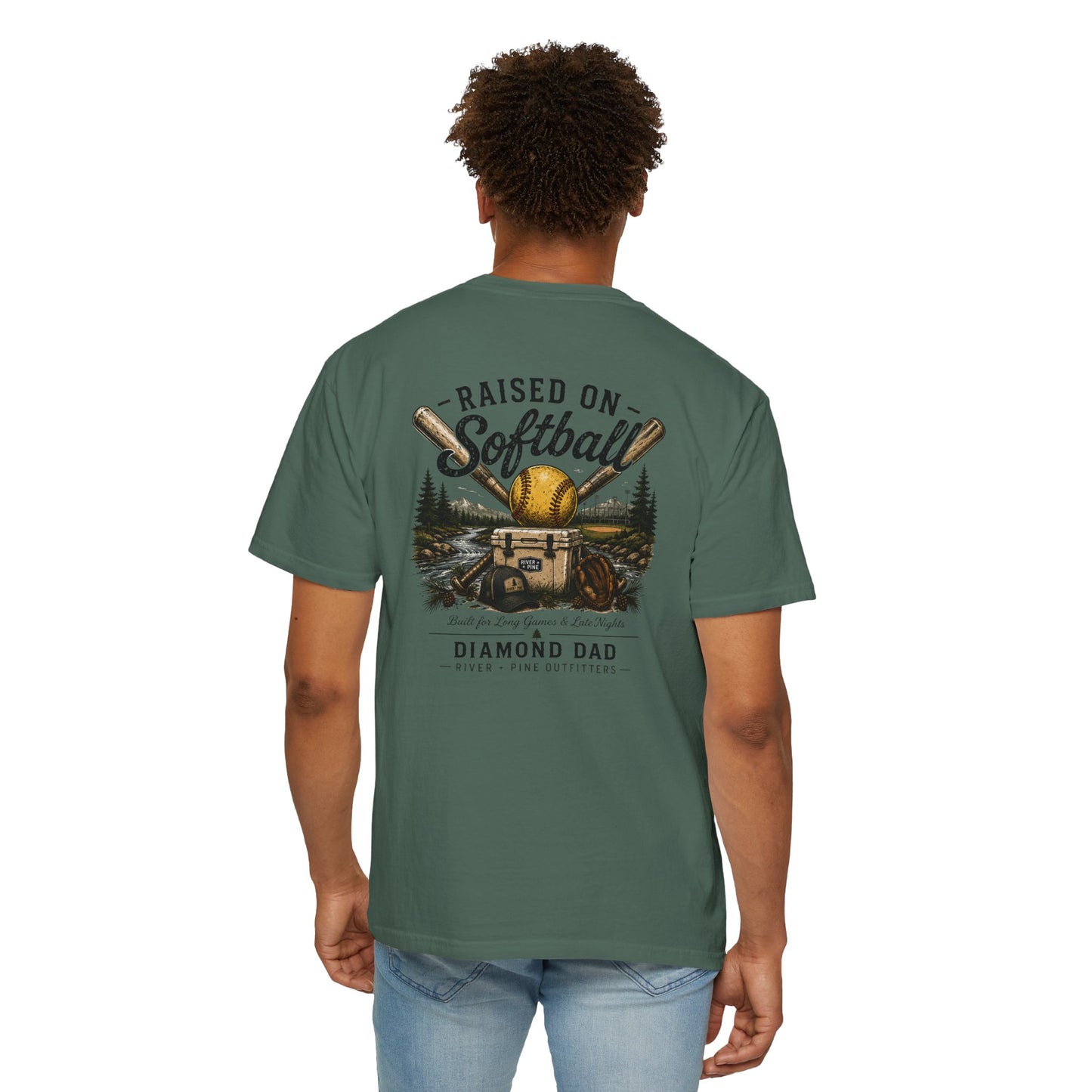 River + Pine Comfort Colors - Diamond Dad Raised on Softball T-Shirt