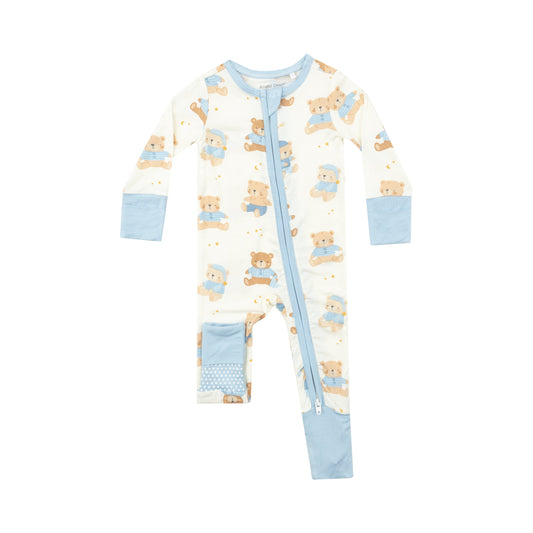 2 Way Zipper Romper - Teddy Bears Blue