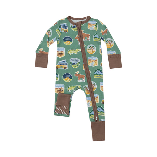 2 Way Zipper Romper - National Park Stickers