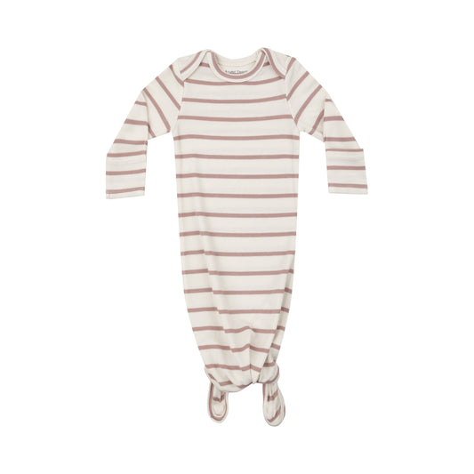 Knotted Gown - Modal Rib French Stripe -Misty Rose