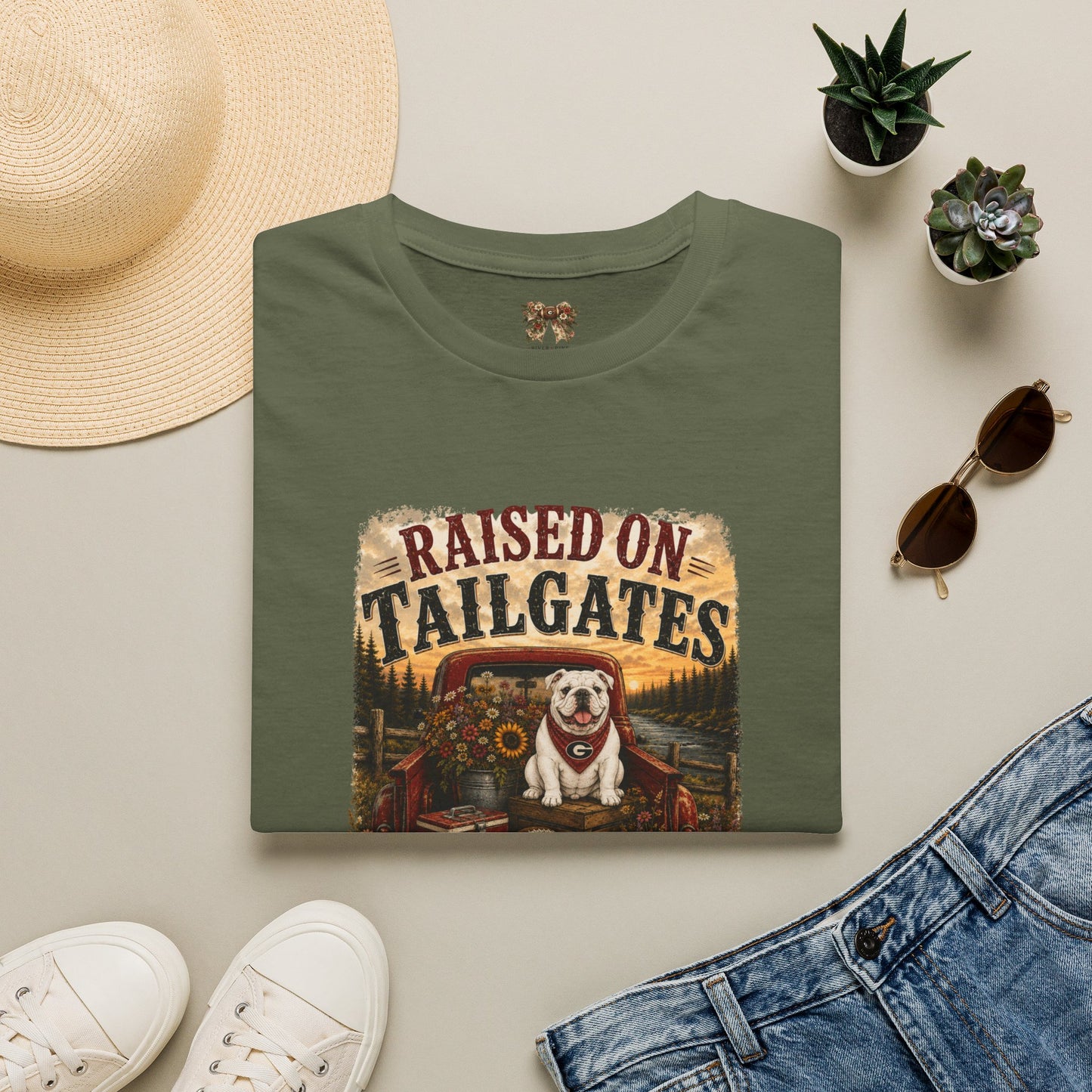 Raised on Tailgates T-Shirt — Vintage Tailgate Dog Tee