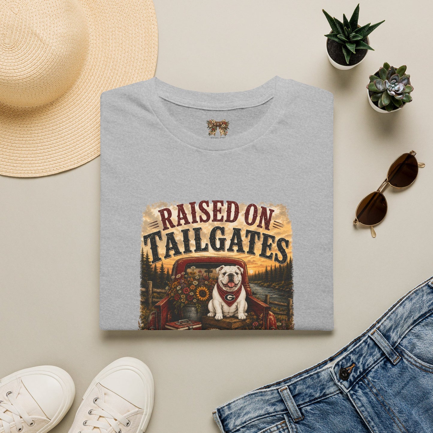 Raised on Tailgates T-Shirt — Vintage Tailgate Dog Tee