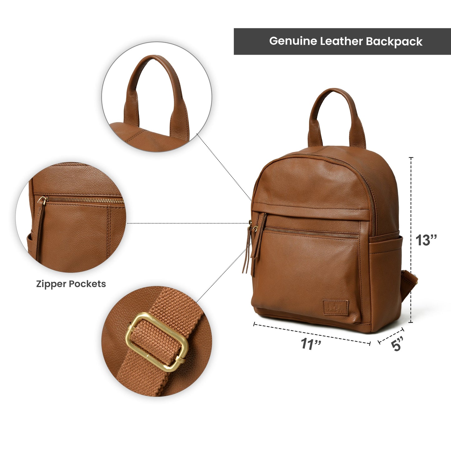 Tan Leather Multi Pocket Women's Backpack