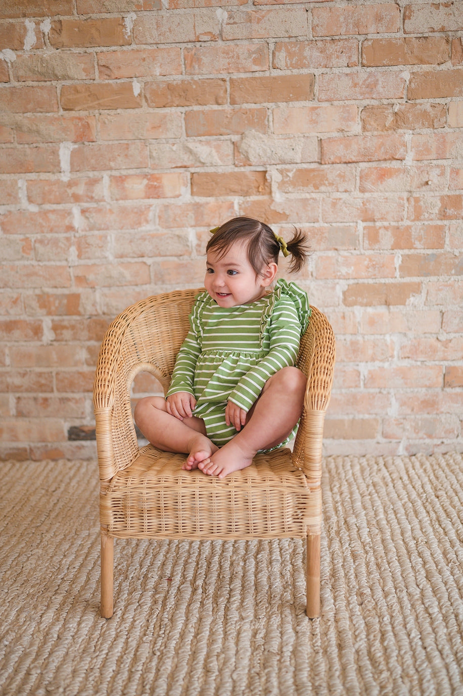 Leah Romper in Asparagus Stripe