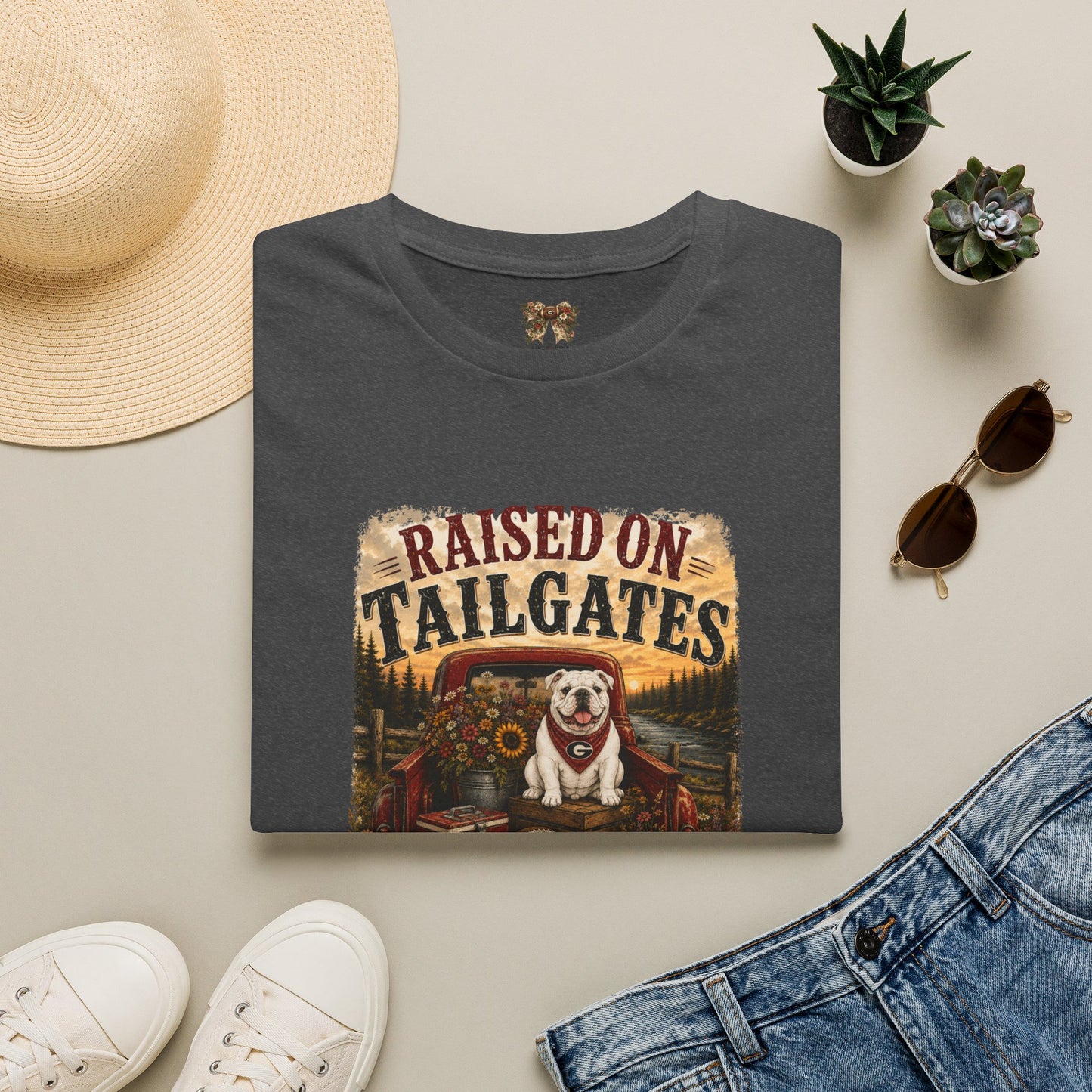 Raised on Tailgates T-Shirt — Vintage Tailgate Dog Tee