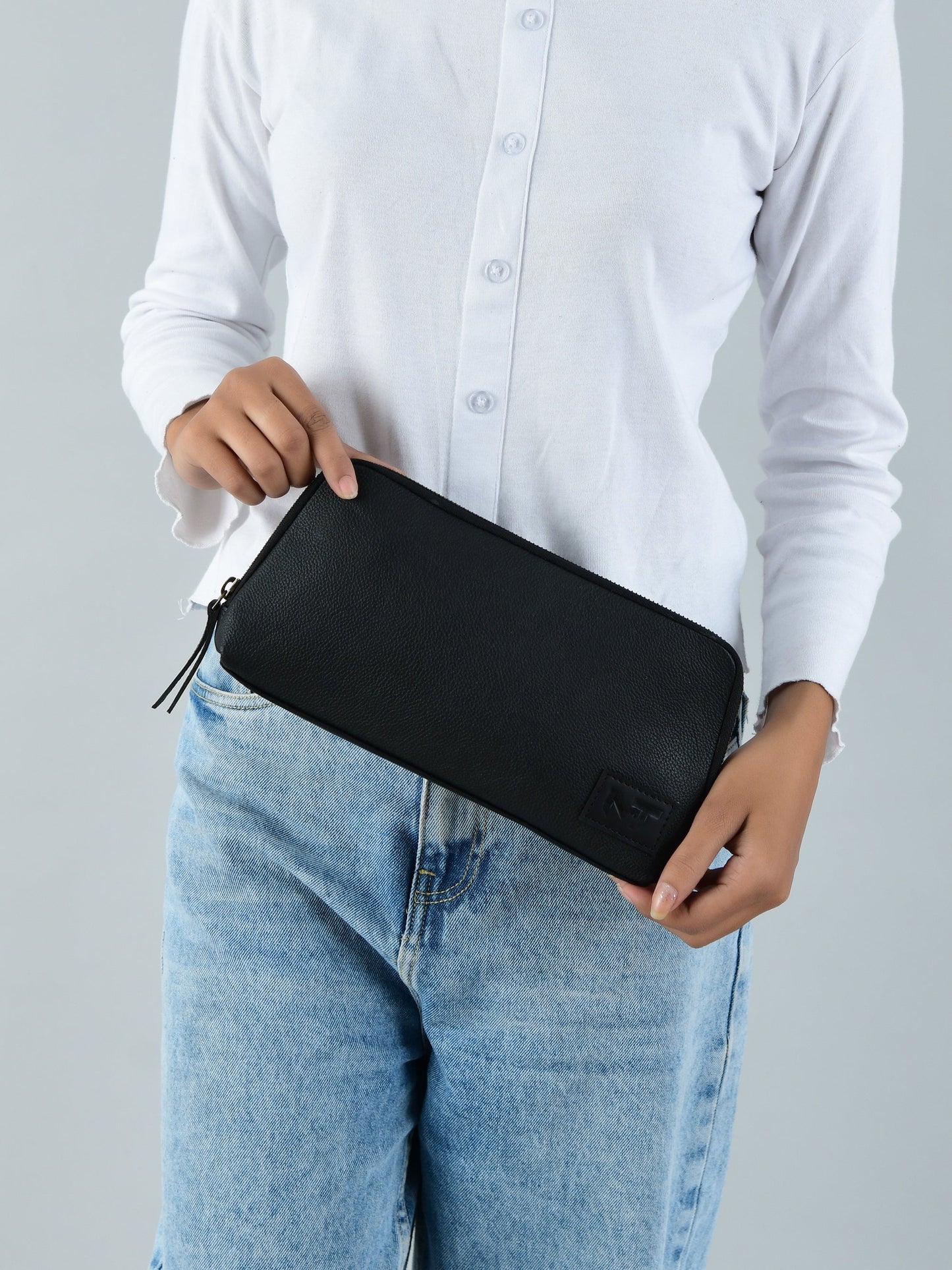 Classic Black Leather Clutch