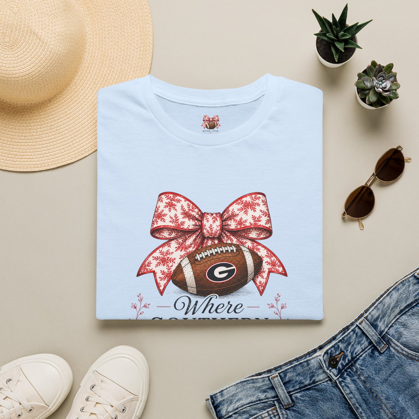 Southern Football Tee — "Where Southern Girls Gather" (Red Print)