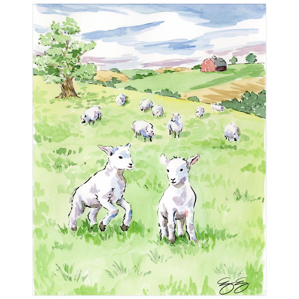 Baby Farm Animals: Lambs, a fine art print on paper