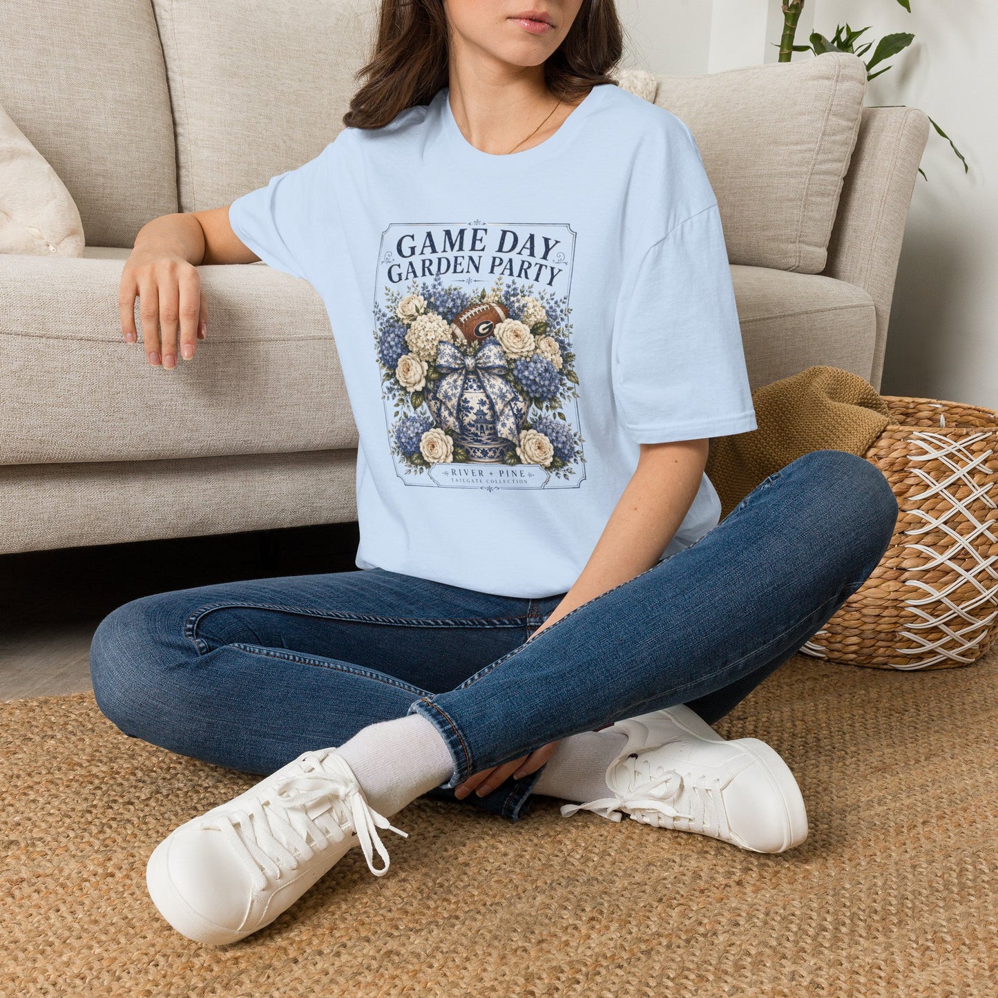 River + Pine "Game Day Garden Party" Floral Womens UGA Football Tee (front graphic only)