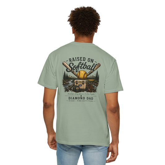 River + Pine Comfort Colors - Diamond Dad Raised on Softball T-Shirt