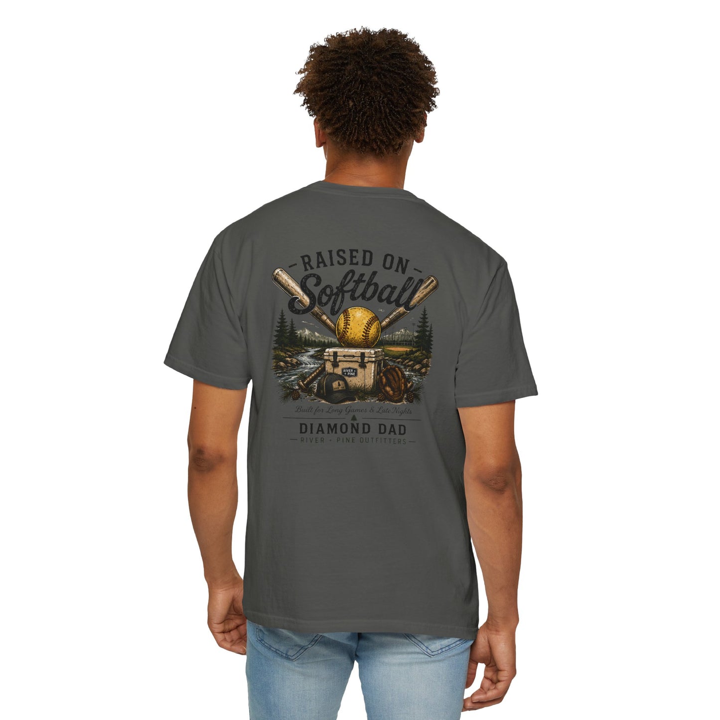 River + Pine Comfort Colors - Diamond Dad Raised on Softball T-Shirt