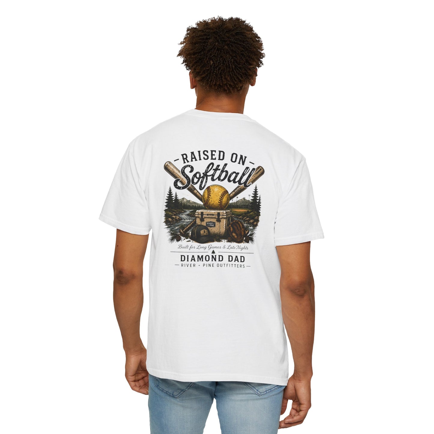 River + Pine Comfort Colors - Diamond Dad Raised on Softball T-Shirt