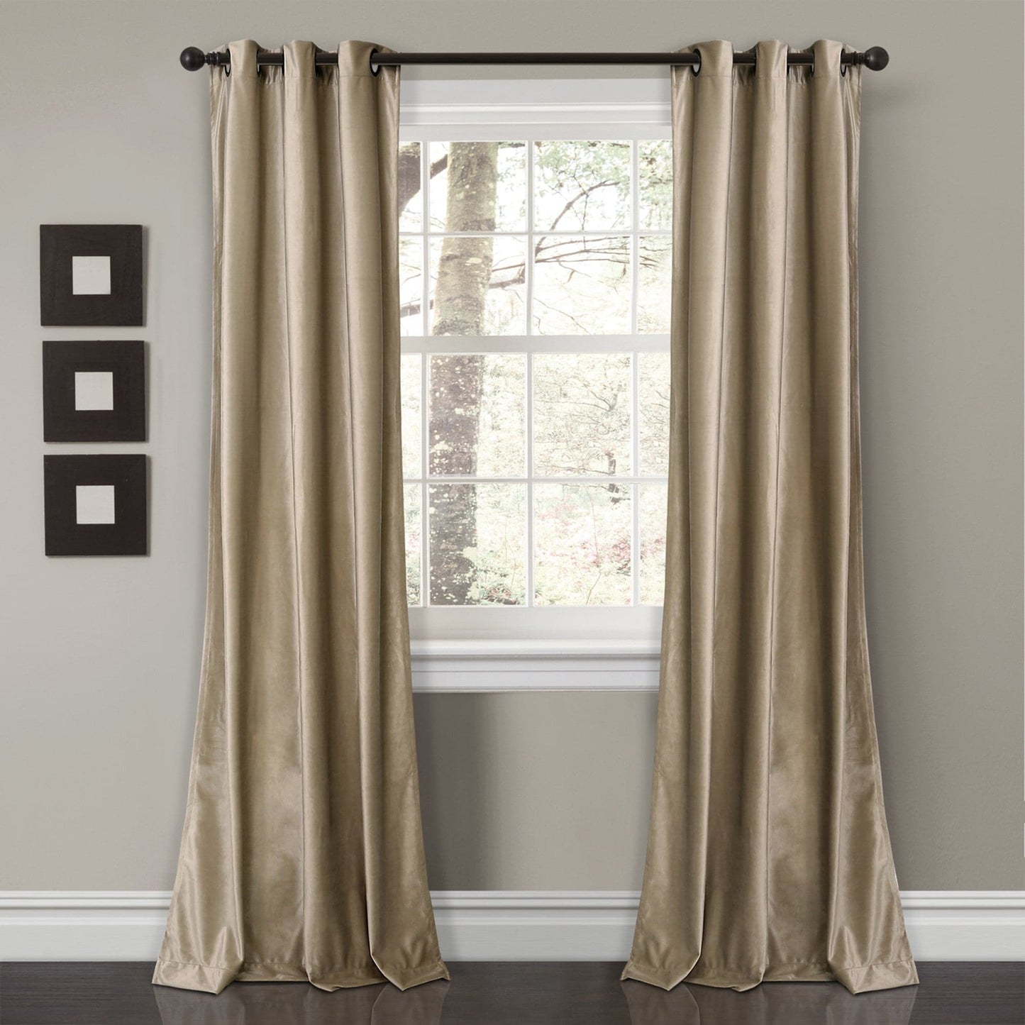 Prima Velvet Solid Grommet Light Filtering Window Curtain Panel Set