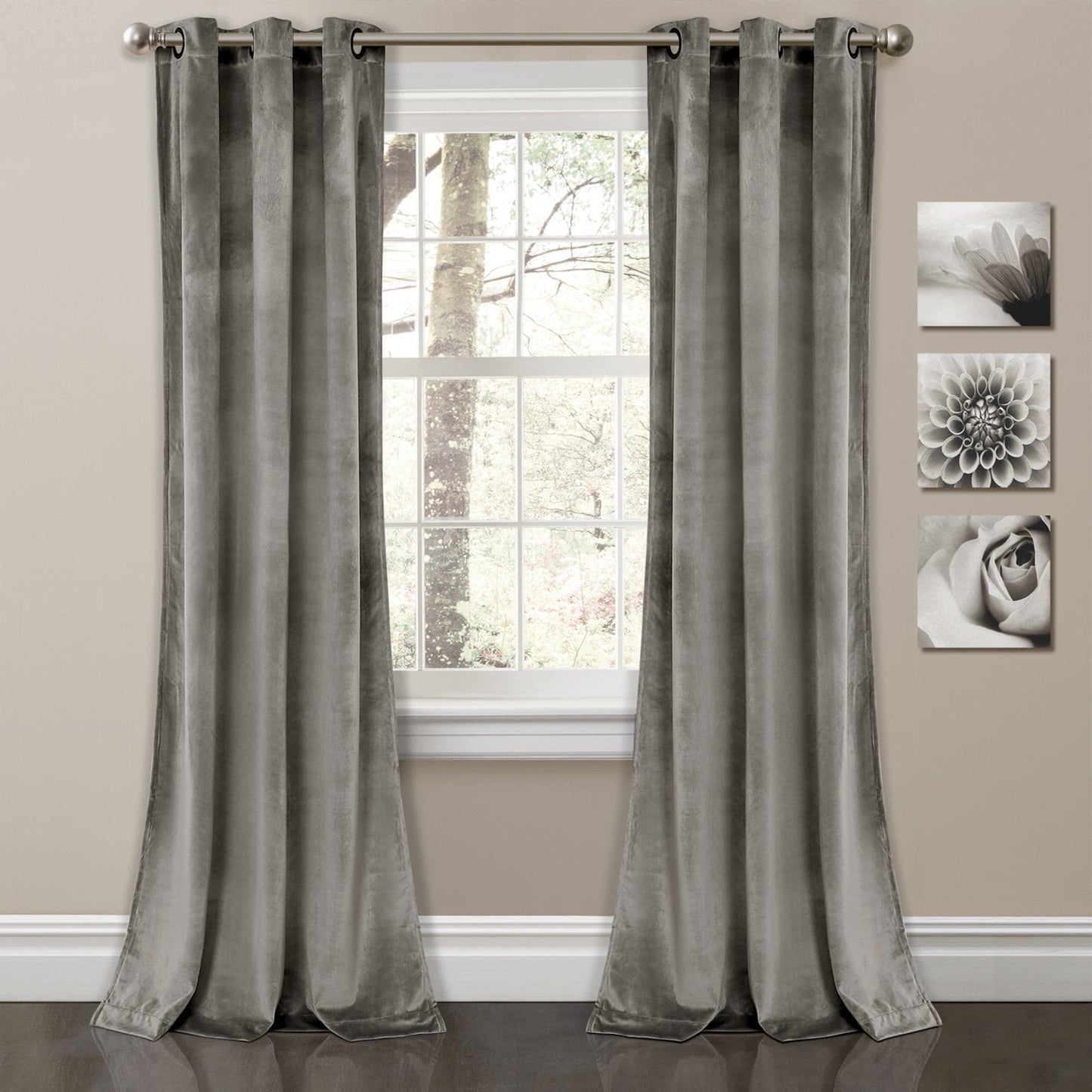 Prima Velvet Solid Grommet Light Filtering Window Curtain Panel Set