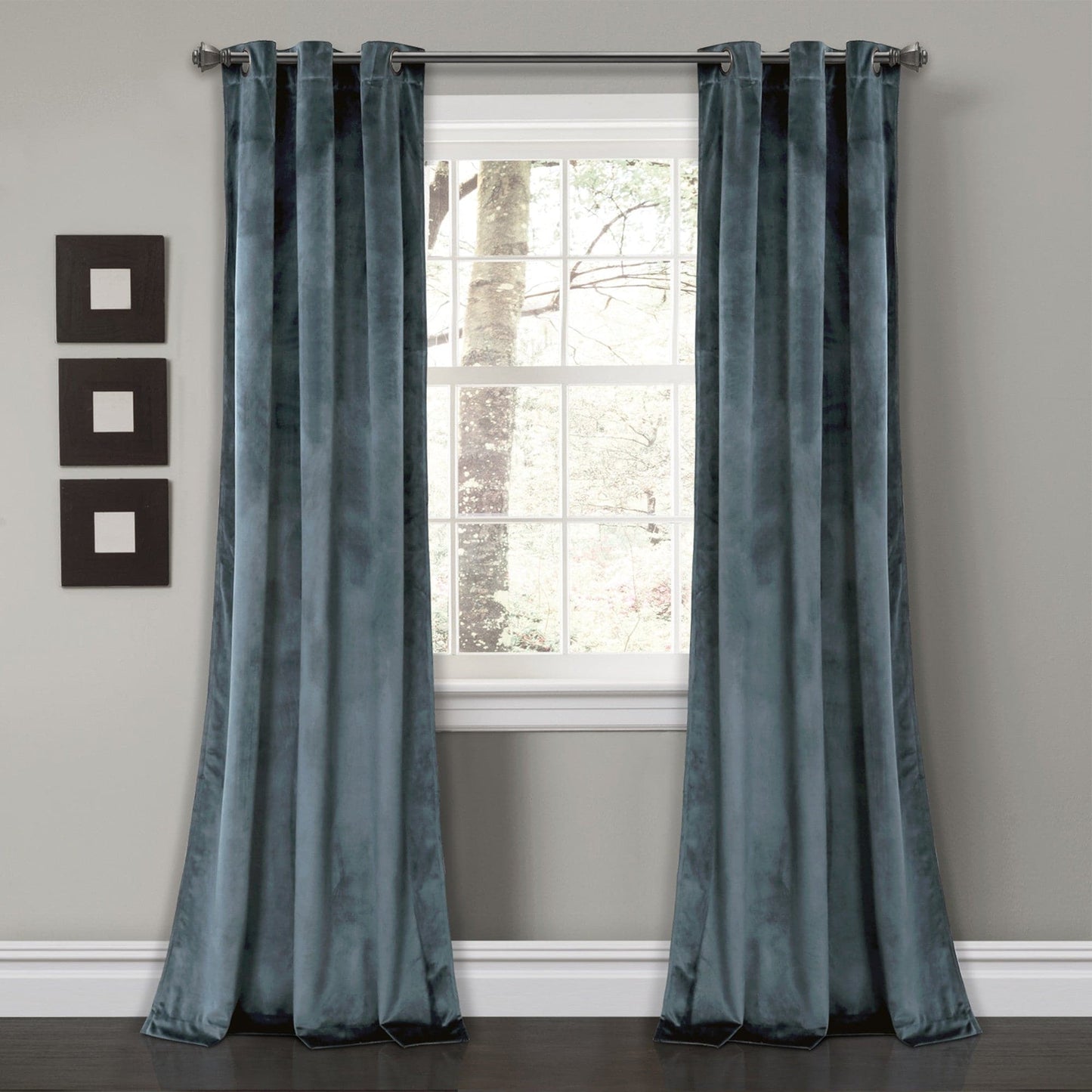 Prima Velvet Solid Grommet Light Filtering Window Curtain Panel Set