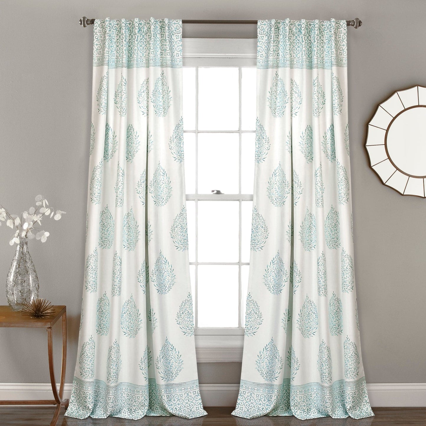 Teardrop Leaf Light Filtering Window Curtain Panel Set