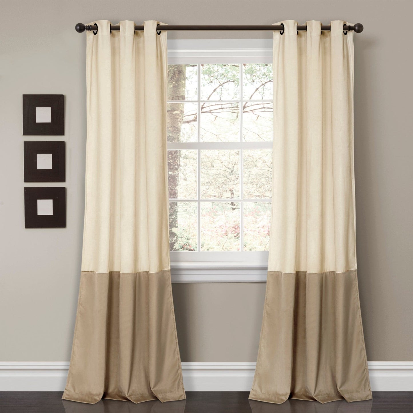 Prima Velvet Color Block Room Darkening Window Curtain Panel Set