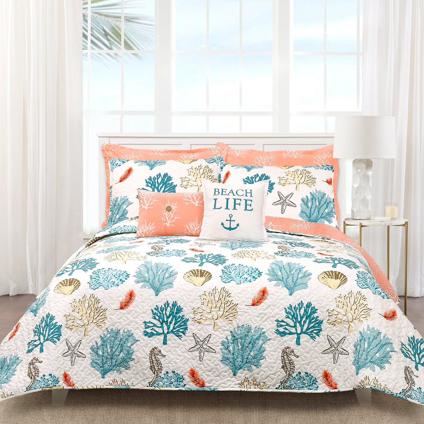 Coastal Reef Feather Reversible Quilt Set