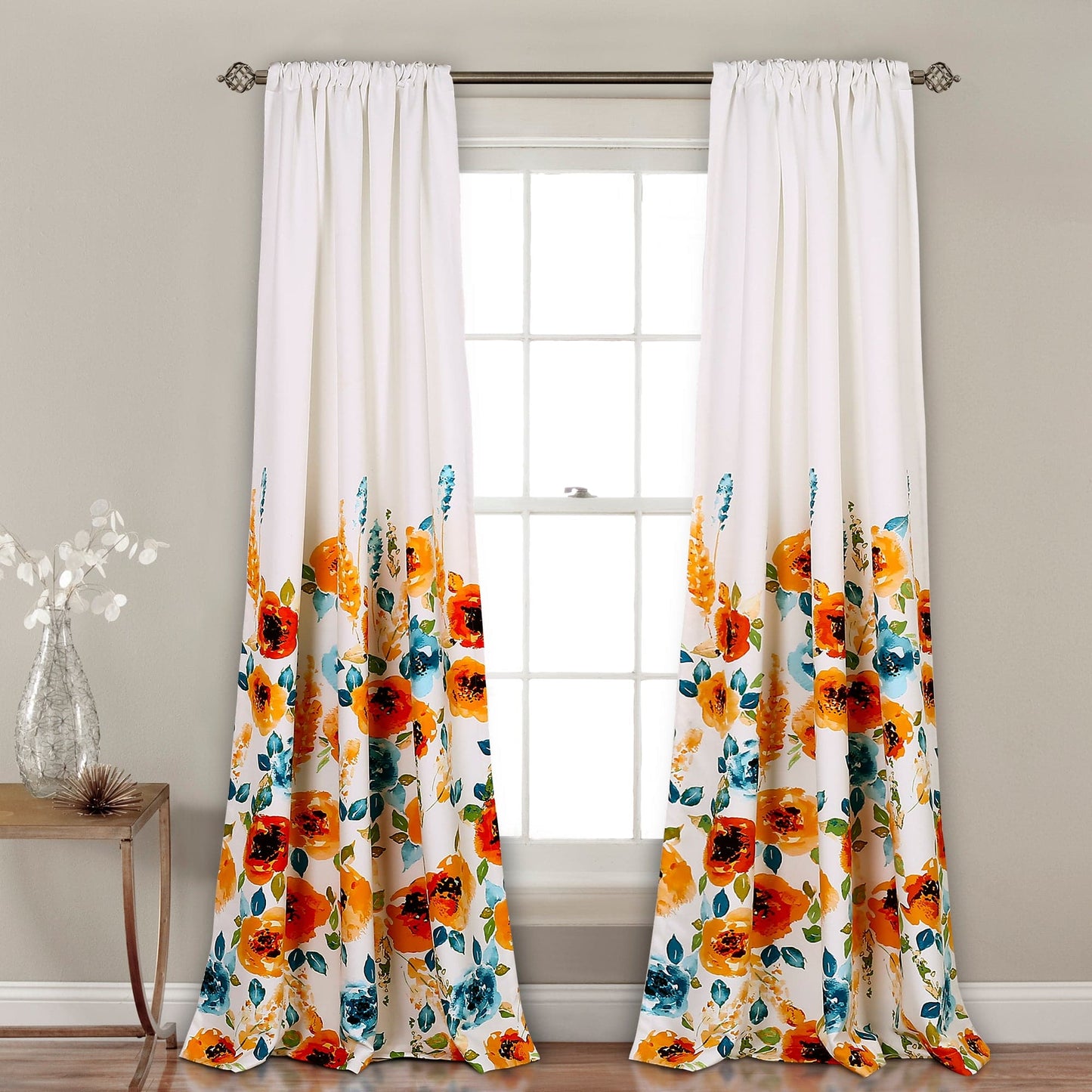 Percy Bloom Light Filtering Window Curtain Panel Set