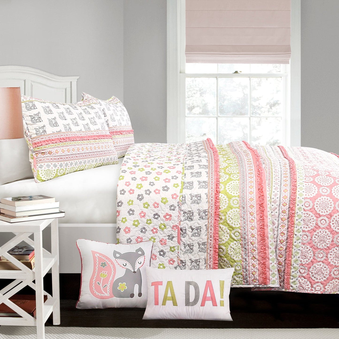 Fox Ruffle Stripe Quilt 4 Piece Set Twin