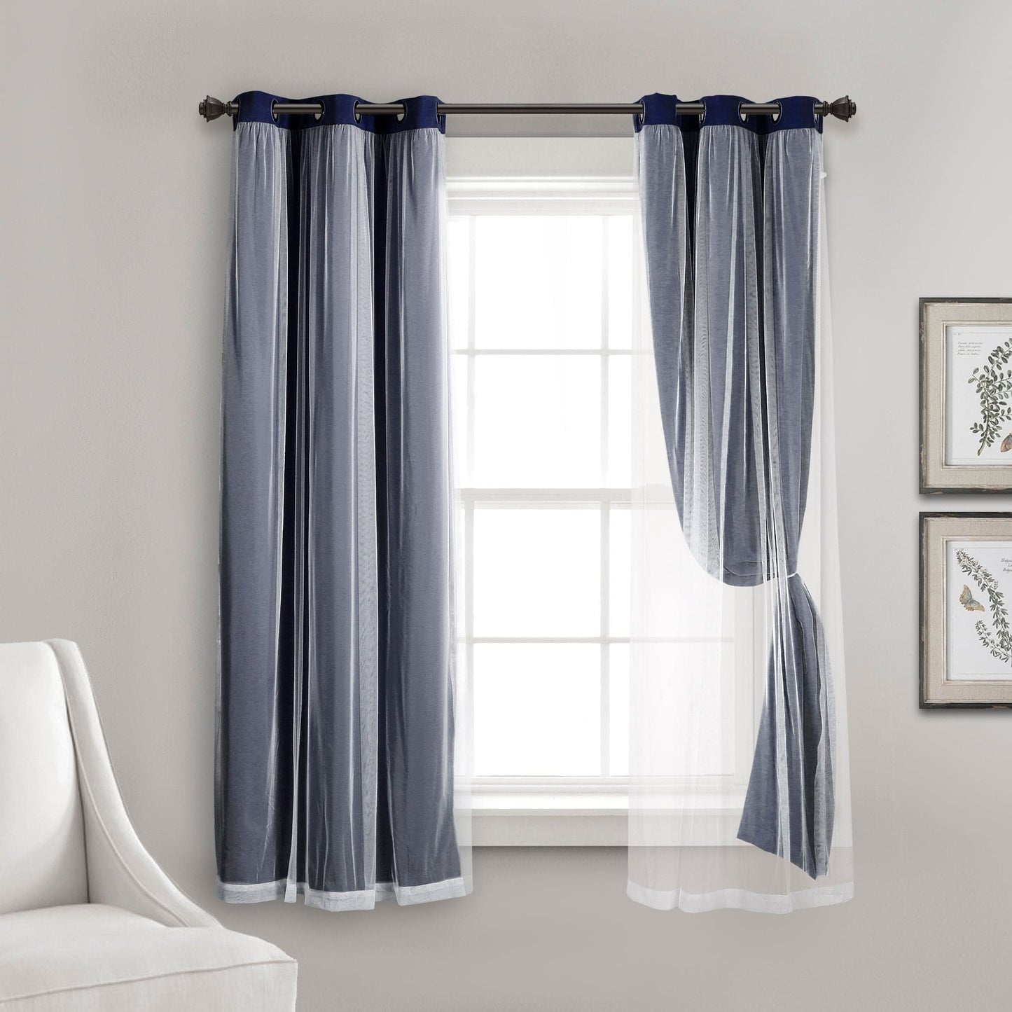 Grommet Sheer With Insulated Blackout Lining Curtain Panel Set