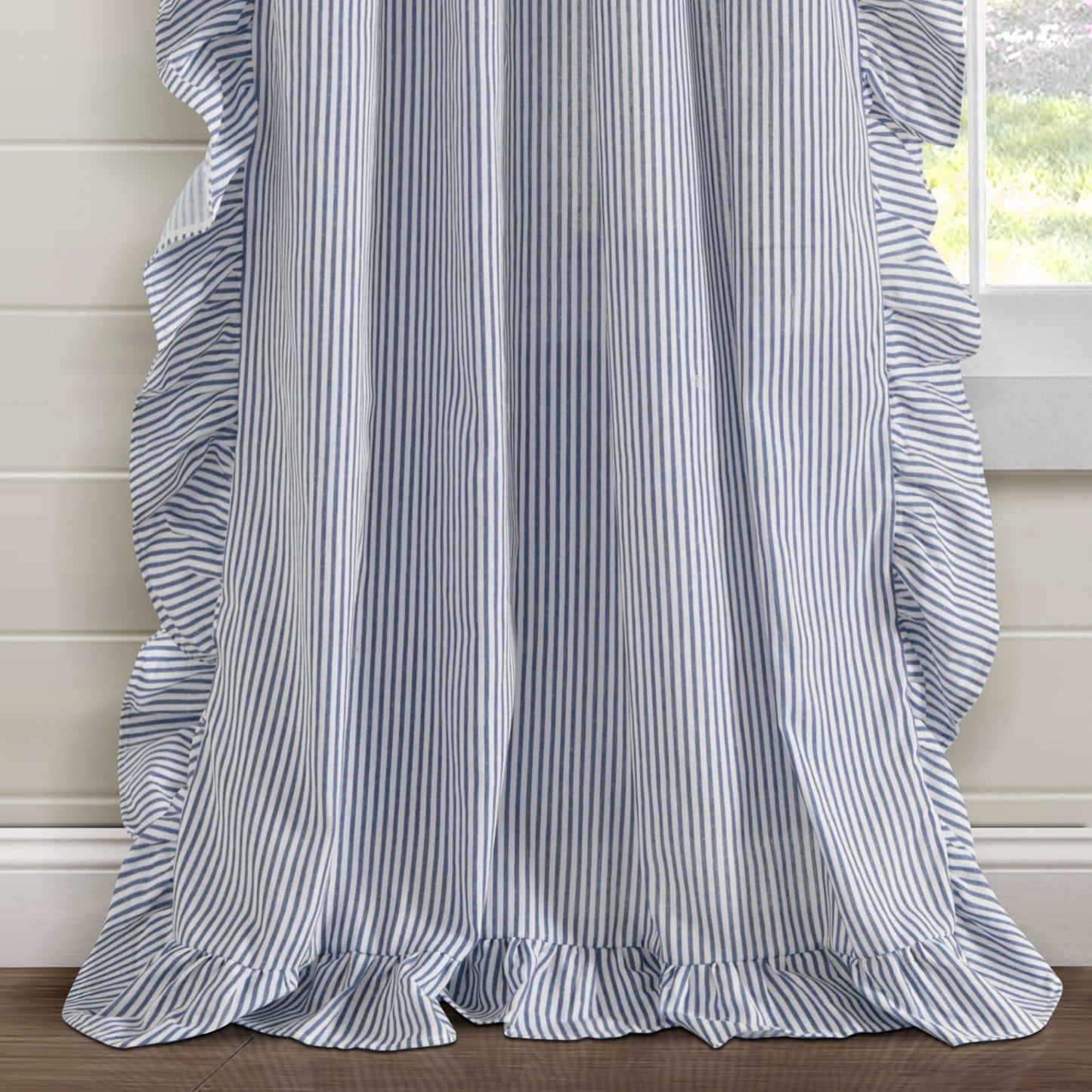 Farmhouse Stripe Reyna Ruffle Window Curtain Panel Set