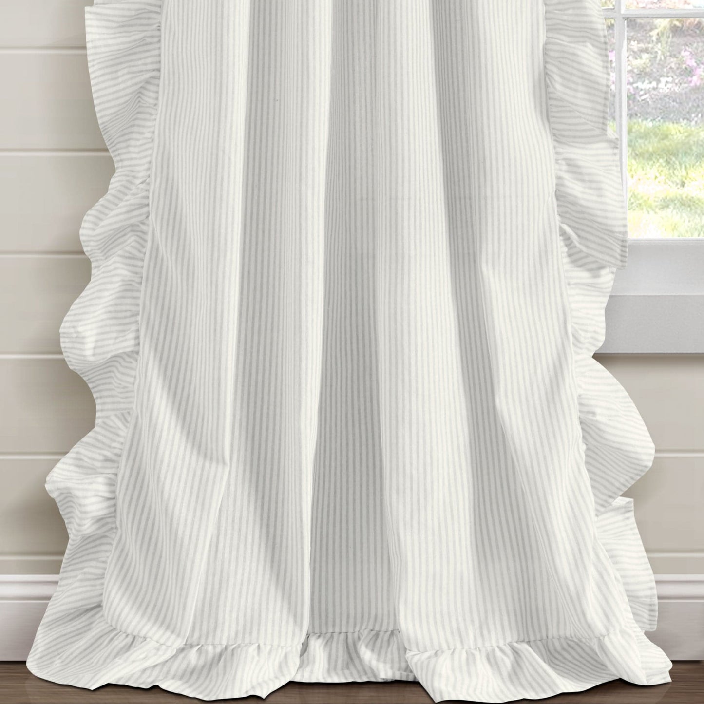 Farmhouse Stripe Reyna Ruffle Window Curtain Panel Set