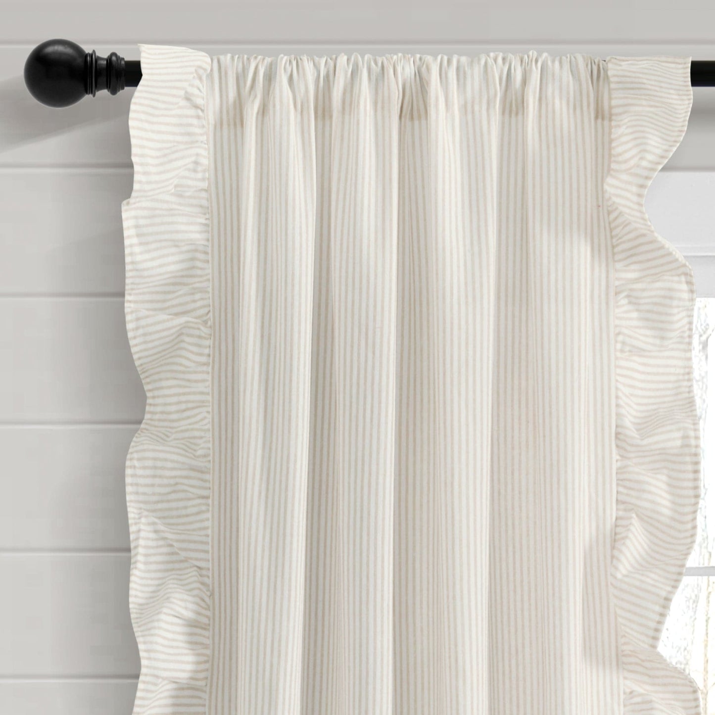 Farmhouse Stripe Reyna Ruffle Window Curtain Panel Set