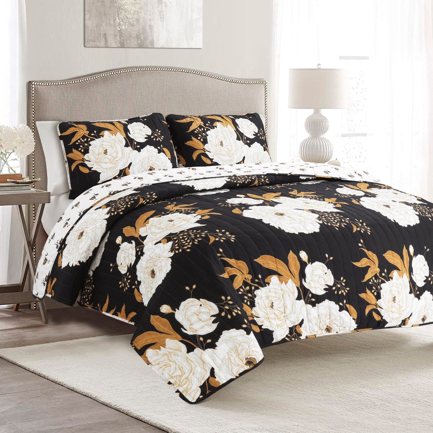 Zinnia Floral 3 Piece Quilt Set