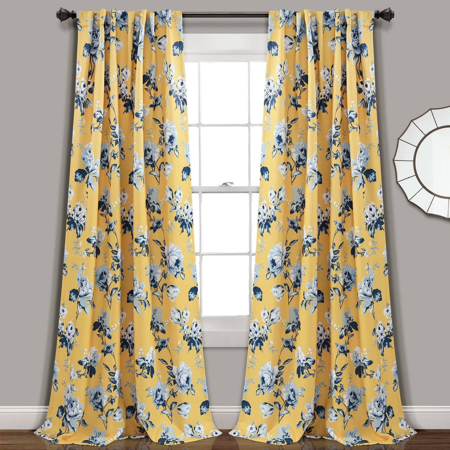 Tania Floral Light Filtering Window Curtain Panel Set