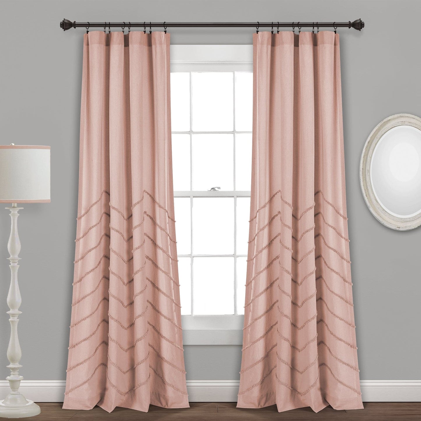 Chenille Chevron Window Curtain Panel Set