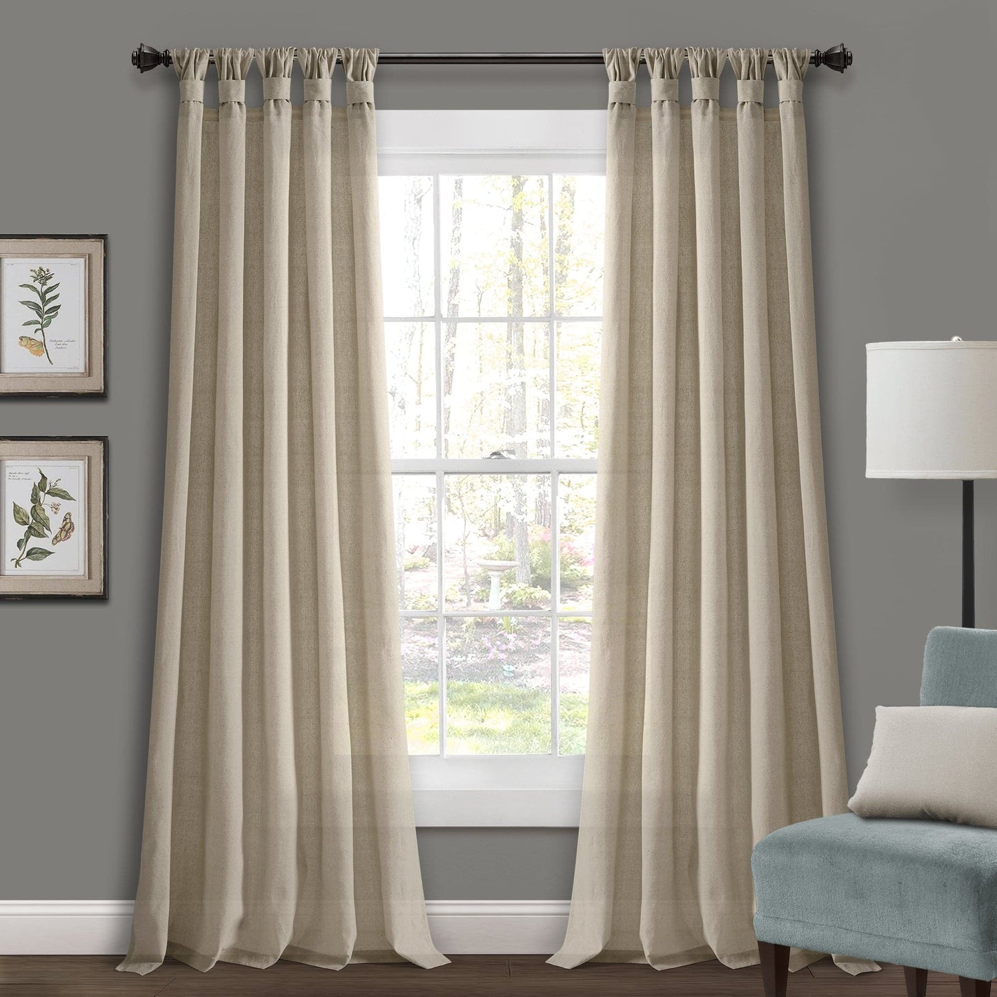 Burlap Knotted Tab Top Window Curtain Panel Set