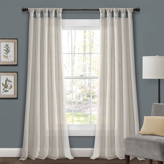 Burlap Knotted Tab Top Window Curtain Panel Set