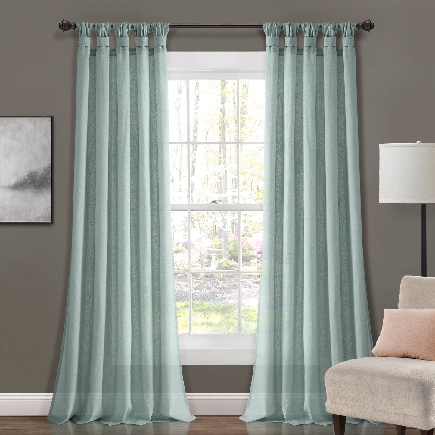 Burlap Knotted Tab Top Window Curtain Panel Set