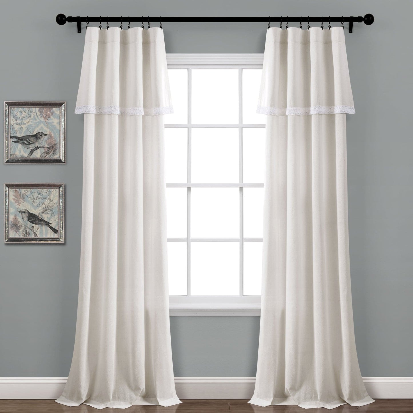 Linen Lace Window Curtain Panel Set