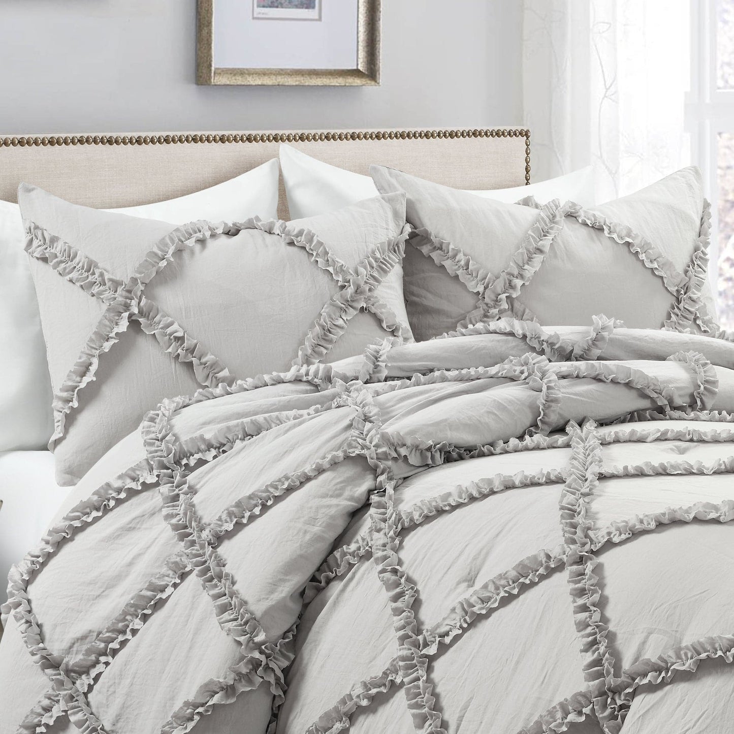 Ruffle Diamond 3 Piece Comforter Set