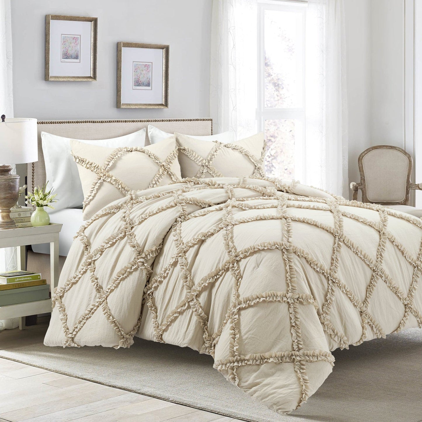 Ruffle Diamond 3 Piece Comforter Set