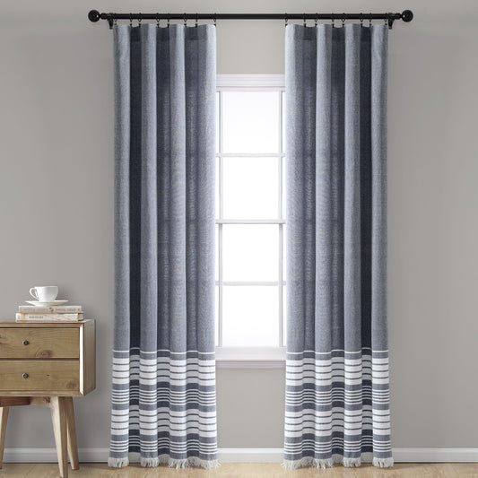 Nantucket Yarn Dyed Cotton Tassel Fringe Window Curtain Panel Set