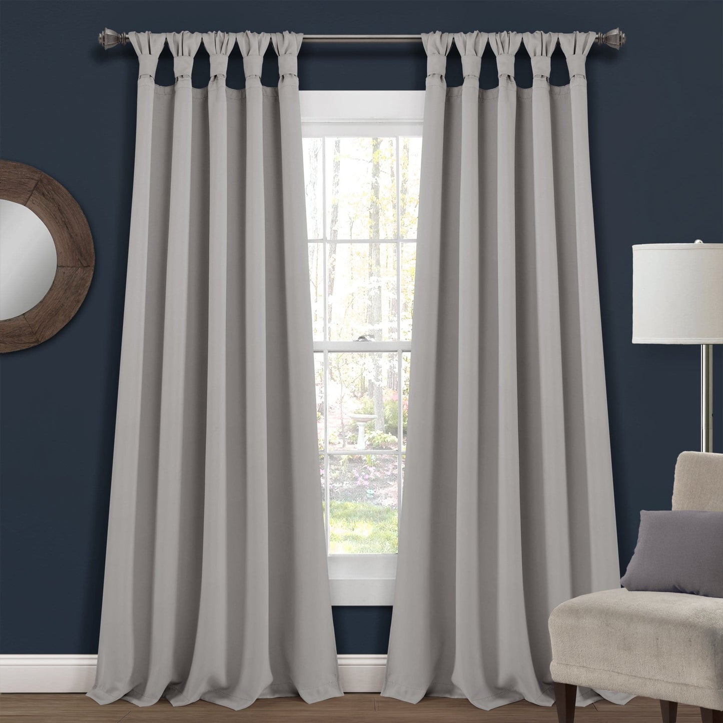 Insulated Knotted Tab Top Blackout Window Curtain Panel Set