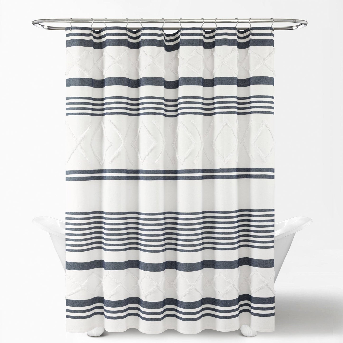 Urban Diamond Stripe Woven Tufted Recycled Cotton Shower Curtain