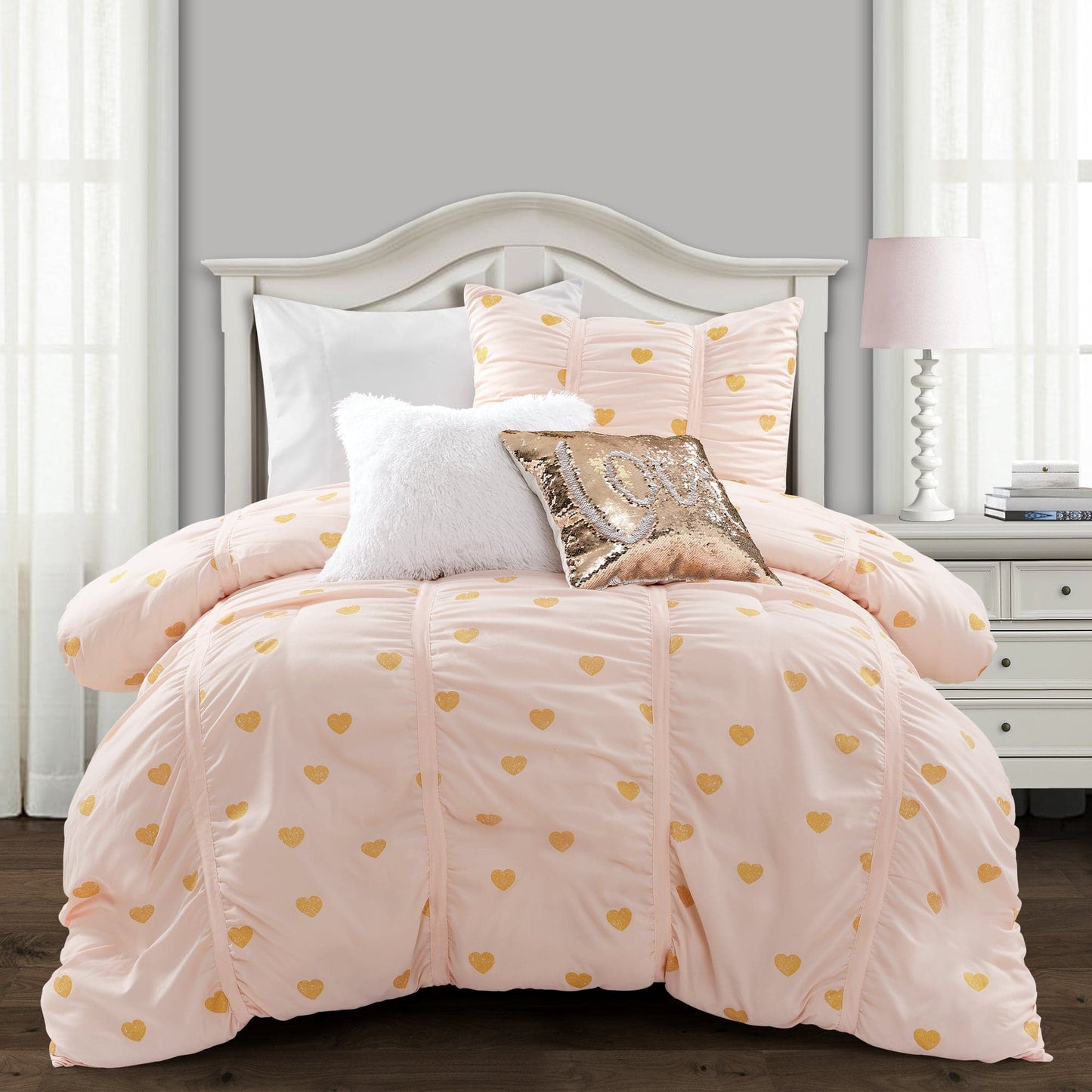 Distressed Metallic Heart Print Comforter Set Back To Campus Dorm Room Bedding