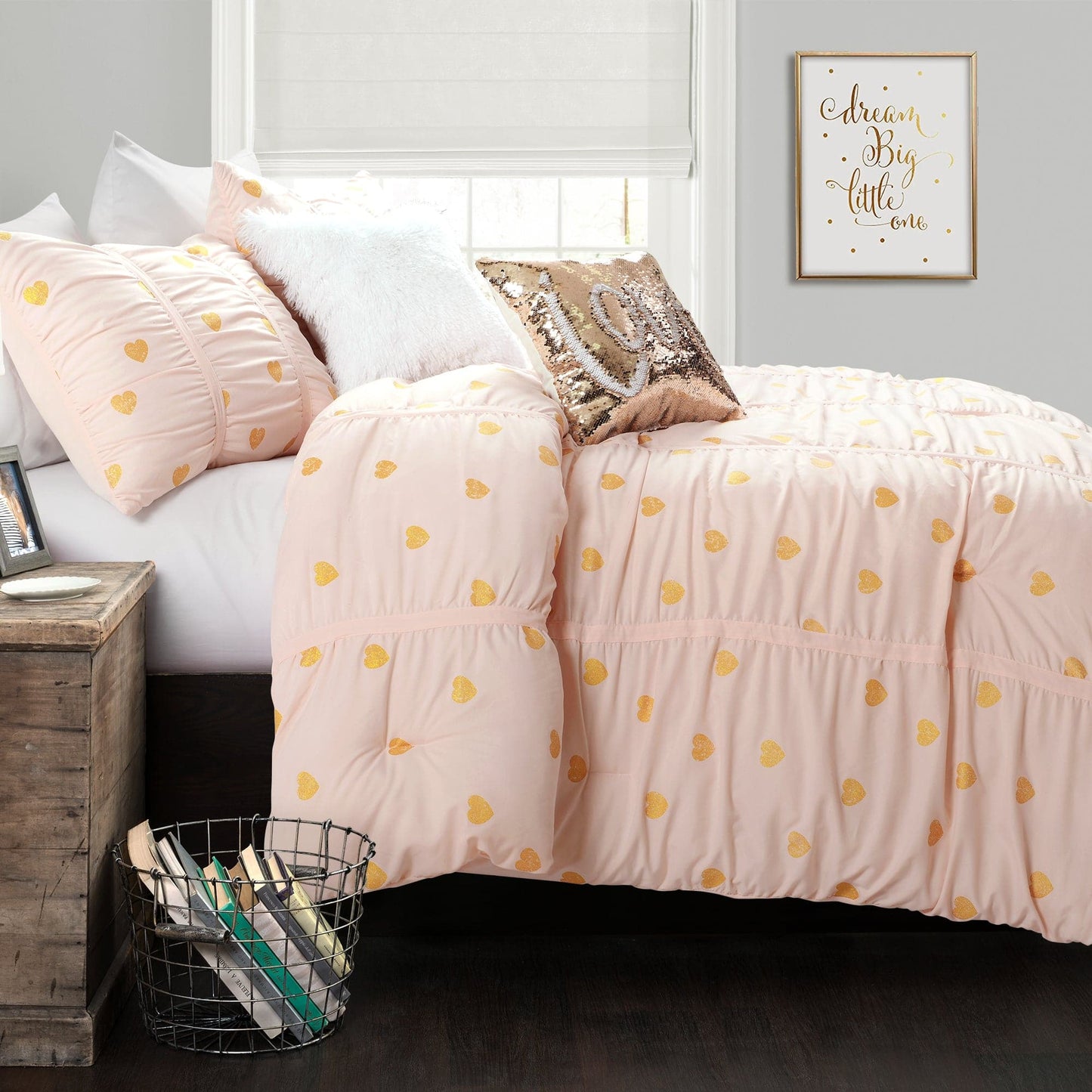 Distressed Metallic Heart Print Comforter Set Back To Campus Dorm Room Bedding