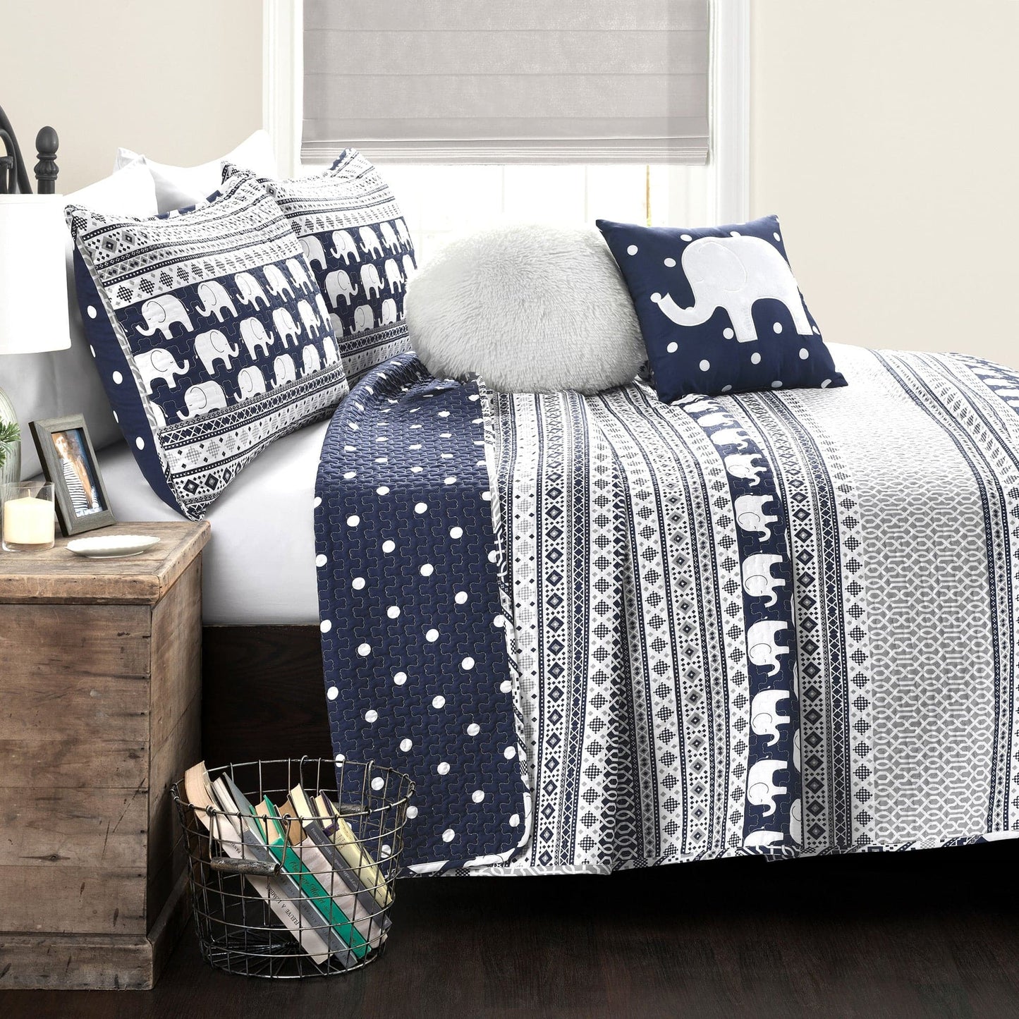 Elephant Stripe Quilt 5 Piece Set Full/Queen