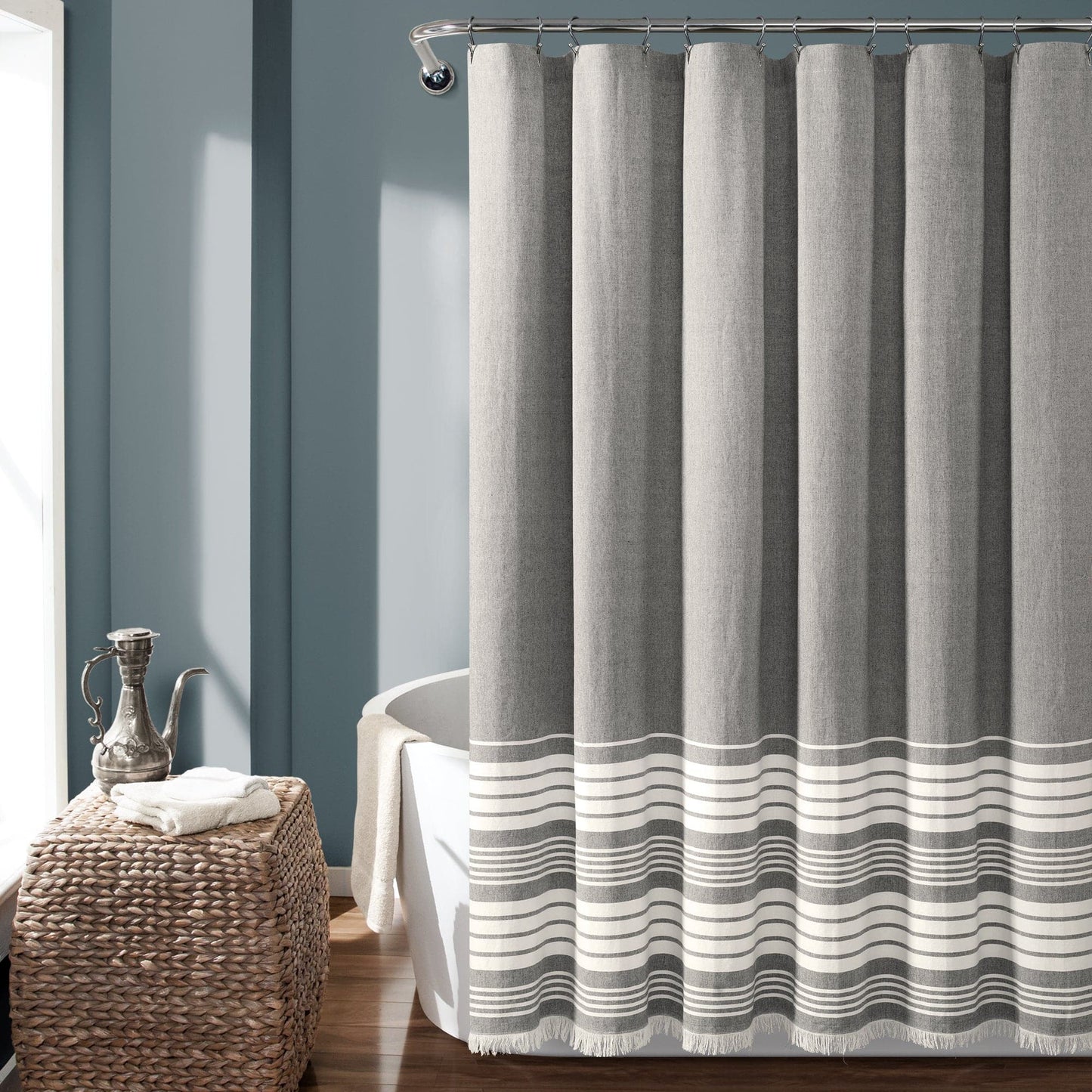 Nantucket Yarn Dyed Cotton Tassel Fringe Shower Curtain