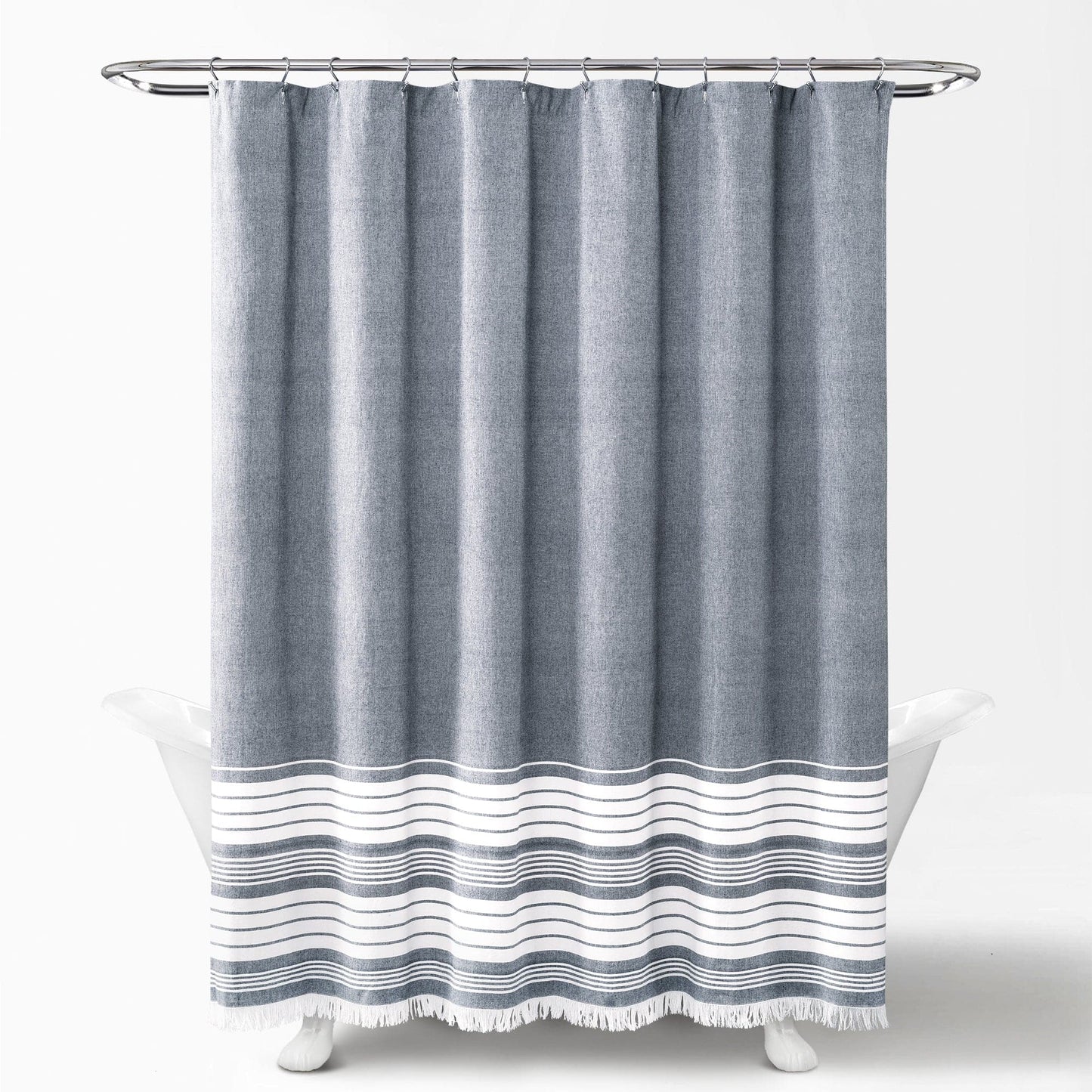 Nantucket Yarn Dyed Cotton Tassel Fringe Shower Curtain