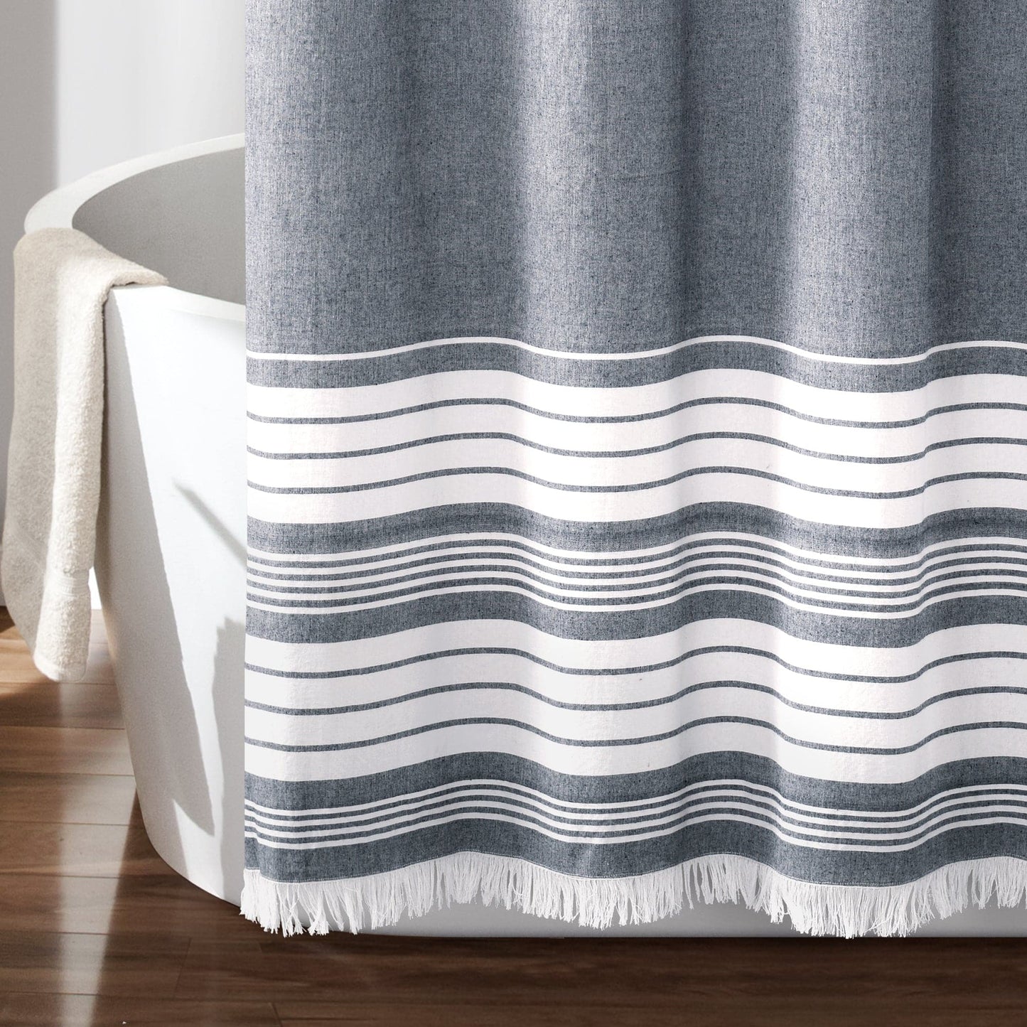 Nantucket Yarn Dyed Cotton Tassel Fringe Shower Curtain