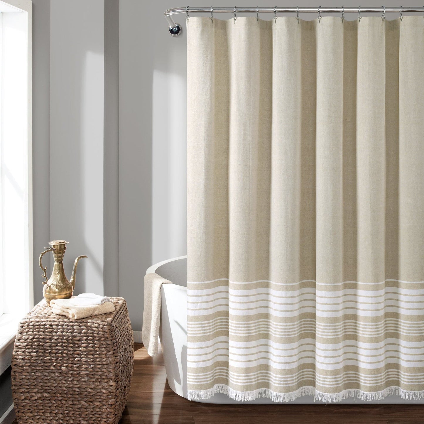 Nantucket Yarn Dyed Cotton Tassel Fringe Shower Curtain